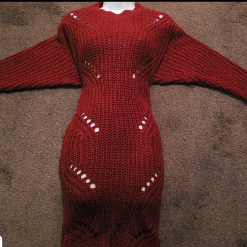 SOLD*Brand New Amber Red Peep Sweater Dress